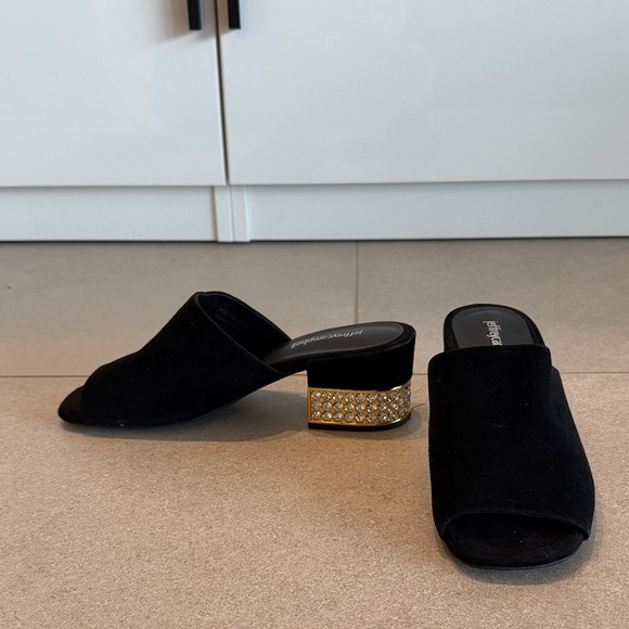 Jeffrey Campbell Suede Black Mules with Gold and Rhinestone Accents 8 - Picture 1 of 9
